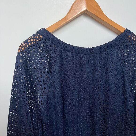 Leo & Nicole Lace Blouse Top Peasant Style Dark Navy Blue women’s size S - Picture 7 of 7